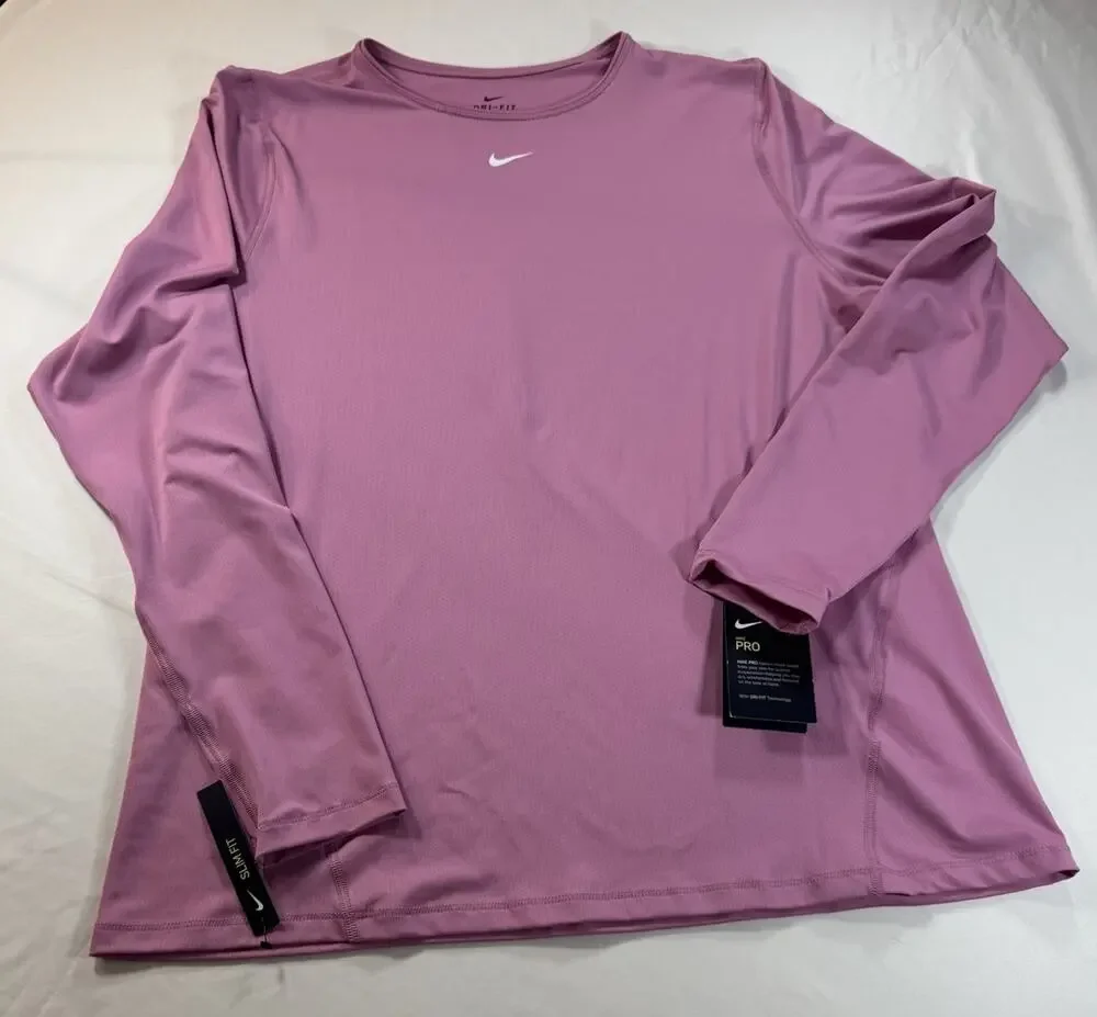 Nike Pro Dri-FIT Women’s Pink Long Sleeve Training Shirt XXL Slim Fit NWT